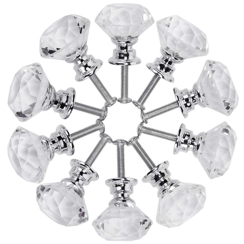 Akstore 10 Pcs Crystal Glass Cabinet Knobs 30mm Diamond Shape Drawer Kitchen Cabinets Dresser Cupboard Wardrobe Pulls Handles (Clear) - Image 4